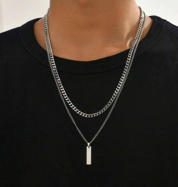 Collier double à pendentif rectangle - Du Chic Chez Vous