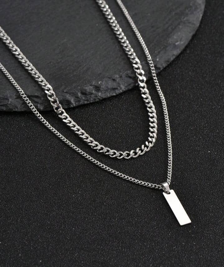 Collier double à pendentif rectangle - Du Chic Chez Vous