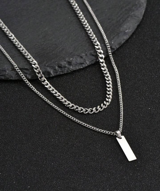 Collier double à pendentif rectangle