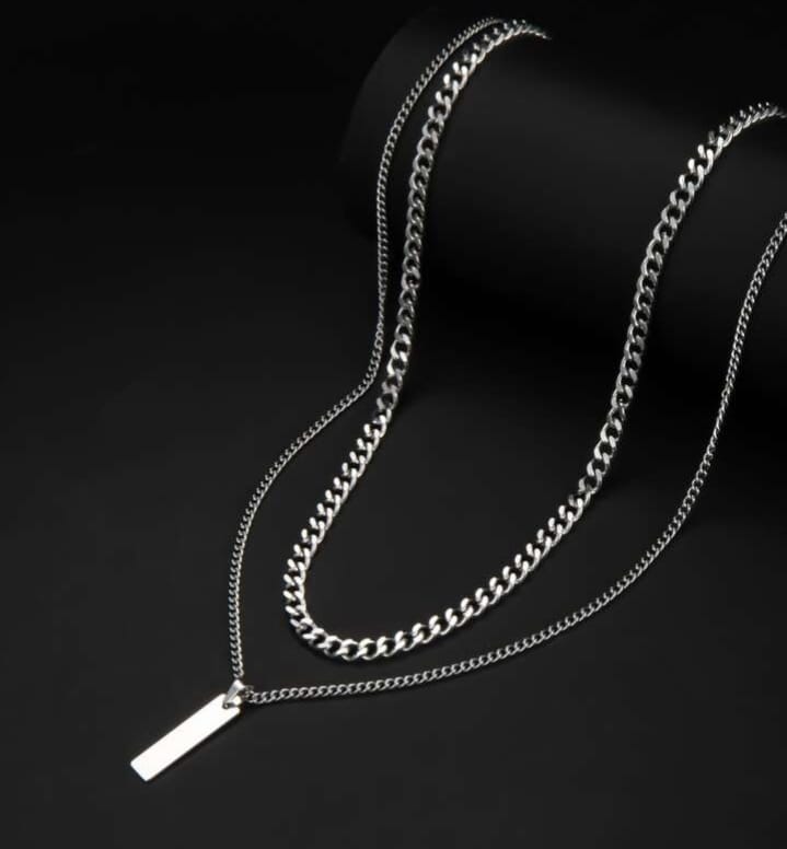 Collier Double Chaîne à pendentif rectangle - Du Chic Chez Vous