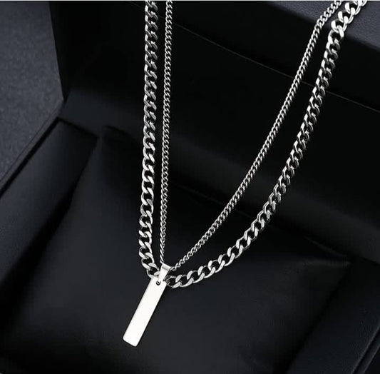 Collier Double Chaîne à pendentif rectangle - Du Chic Chez Vous